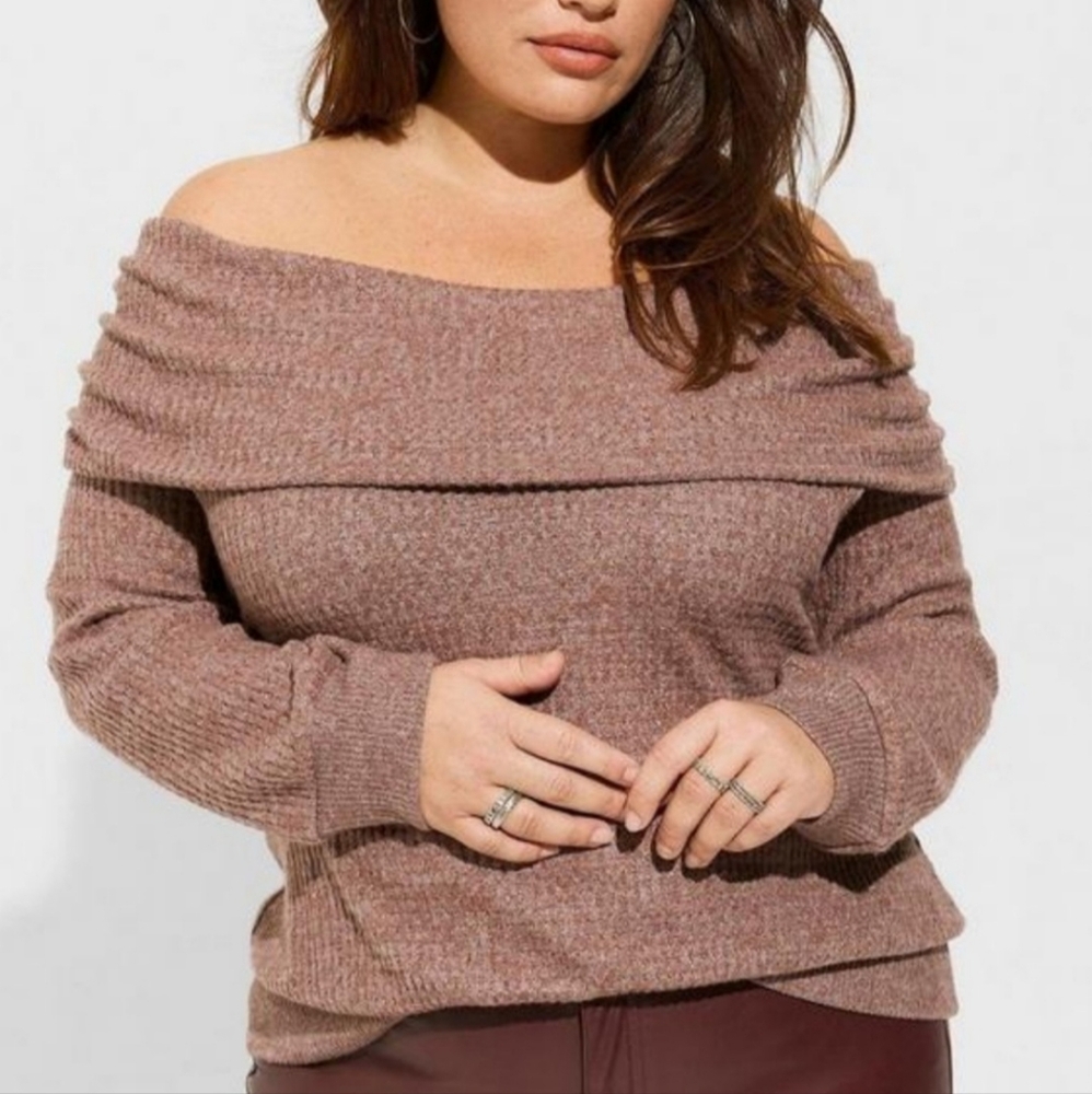 Torrid Brushed Waffle Off Shoulder Long Sleeve Top - 3x